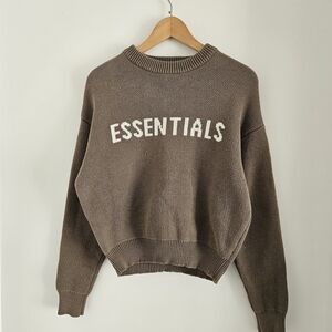 Fear of God Essentials Knit Sweater Brown Logo Crewneck Pullover Womens Medium